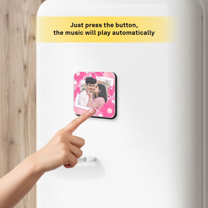 Personalized Musical Fridge Magnet Customizable Photo Frame with Music Speaker & Rechargeable Battery Unique Gift for Anniversary, Birthday & Couples Play Your Favorite Song